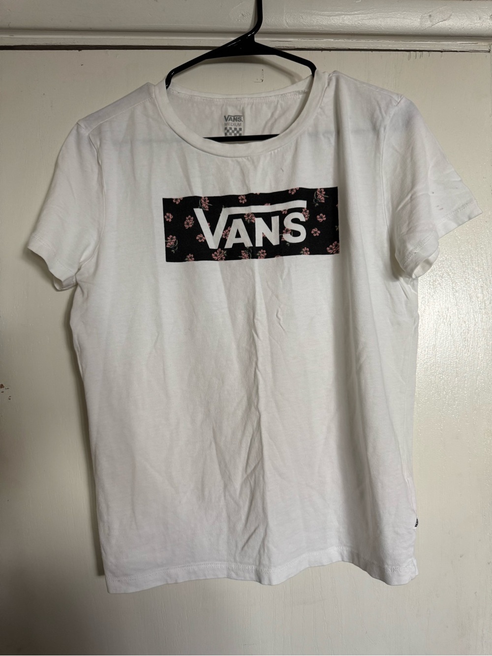 Vans White T-Shirt with Gray Logo and Checkerboard